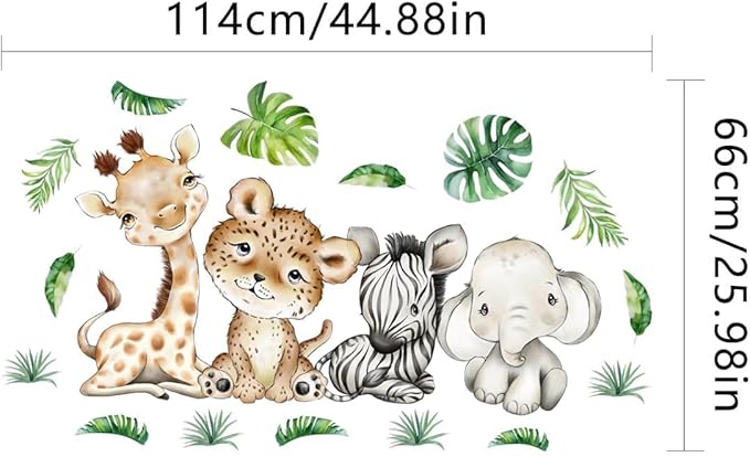 44.88 x22.98 Inch Watercolor Jungle Animal Wall Decals - Tiger, Elephant, Zebra Peel & Stick Wall Art Stickers for Baby Nursery, Playroom, Bedroom, Classroom & Kindergarten Decor-CubbioJoy