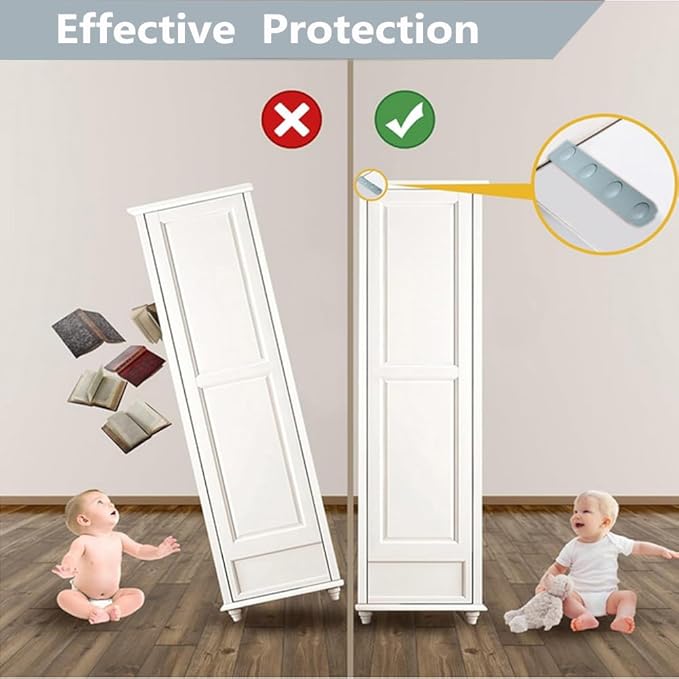 Anti Tip Furniture Anchors for Baby Pet Proofing,Furniture Wall Anchor Furniture Dresser Bookshelf Falling Prevention Device for Children (Grey)-CubbioJoy