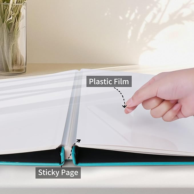 Inspirational Leather Photo Album,Magnetic Self-Stick Page Photo Album,Family Album,Hand Made DIY Albums Holds 3x5, 4x6, 5x7, 6x8 Photos (light blue-always remember)-CubbioJoy