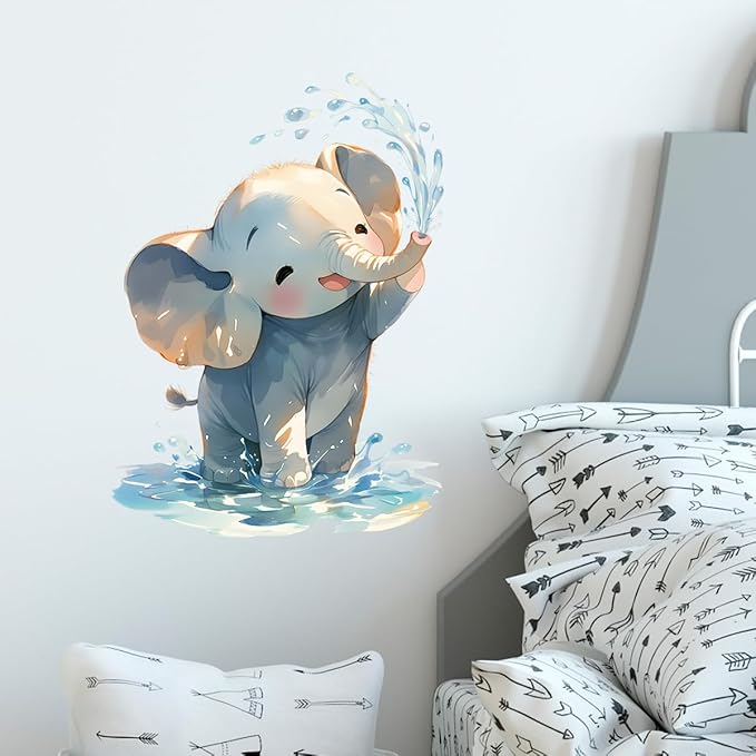Cartoon Baby Elephant Wall Decals Removable Animal Vinyl Stickers for Nursery Bathroom and Kids Playroom Water Play Decor Peel and Stick Wall Art-CubbioJoy