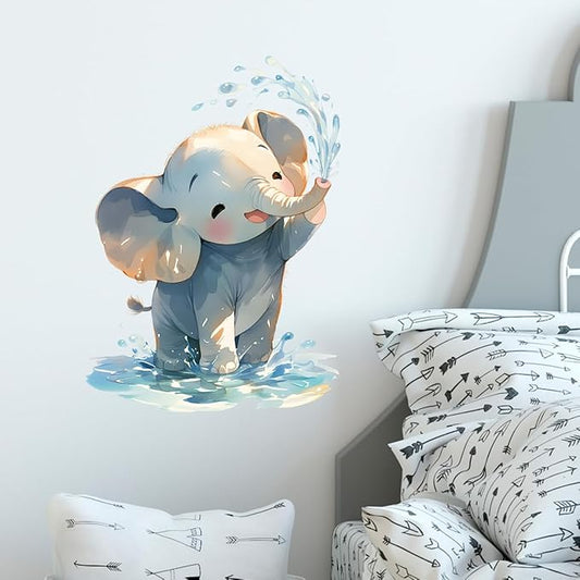Cartoon Baby Elephant Wall Decals Removable Animal Vinyl Stickers for Nursery Bathroom and Kids Playroom Water Play Decor Peel and Stick Wall Art-CubbioJoy