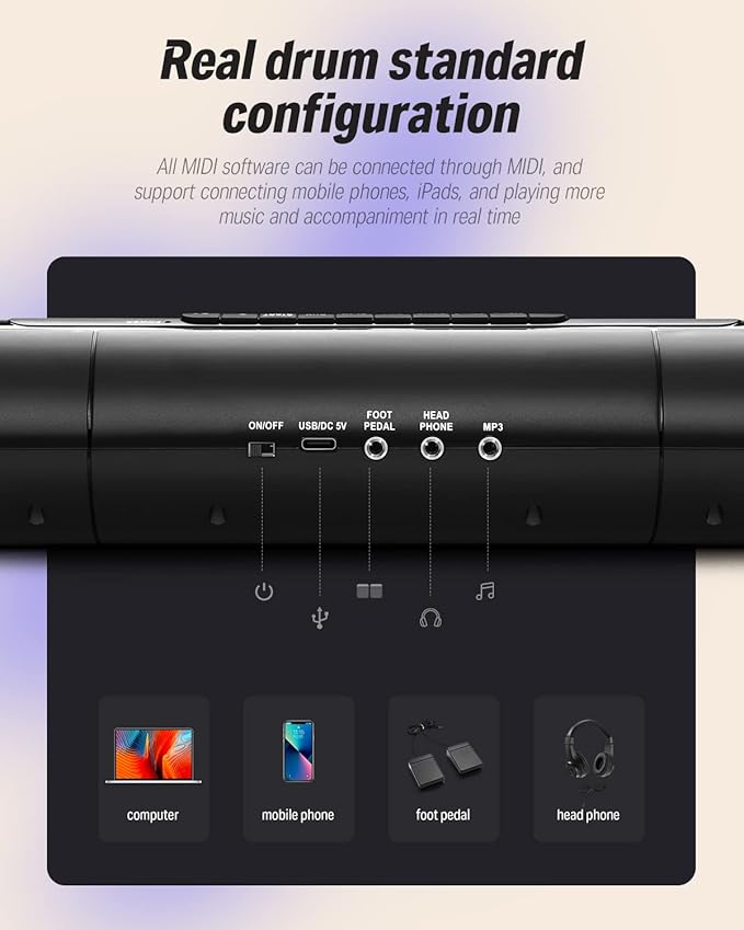 Donner Electronic Drum Set, 7 Pads Electric Drum Pad Roll Up Quiet Drum Pad Built-in Speaker, 40 Drum Lessons Included, Kids Holiday Christmas & Birthday Gift Instrument Toys(DED-20)-CubbioJoy