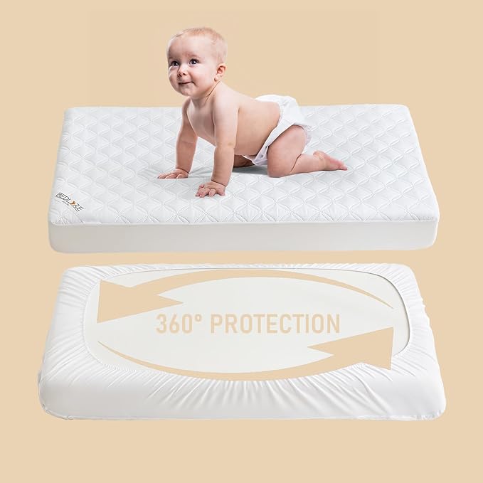 BEDLORE Waterproof Mattress Protector Crib, 2 Pack Soft Mattress Pad, Noiseless Machine Washable Mattress Cover, Ultimate Protection for Your Baby's Crib Toddler Bed (52''x28'')-CubbioJoy