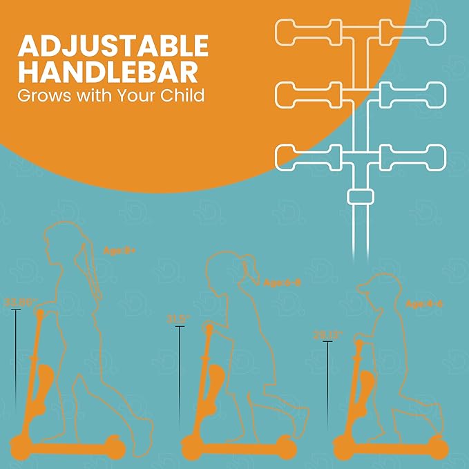 Aqua Orange 3 Wheel Scooter with Seat for Kids – Light-Up LED Wheels, Adjustable Handlebar and Seat, Smooth PU Wheels, Wide Anti-Slip Deck, Rear Foot Brake – Toddler Outdoor Toys for Ages 2+-CubbioJoy