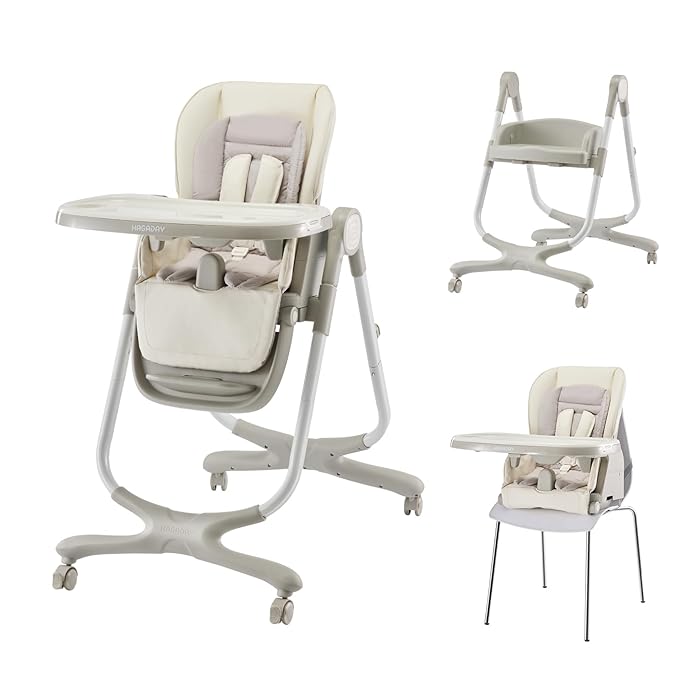 6 in 1 Convertible High Chairs for Babies and Toddlers,Portable High Chair with Dishwasher Tray and 4 Wheel,Booster Seat for Dining Table,Foldable Toddle and Baby Feeding Highchair (White)-CubbioJoy