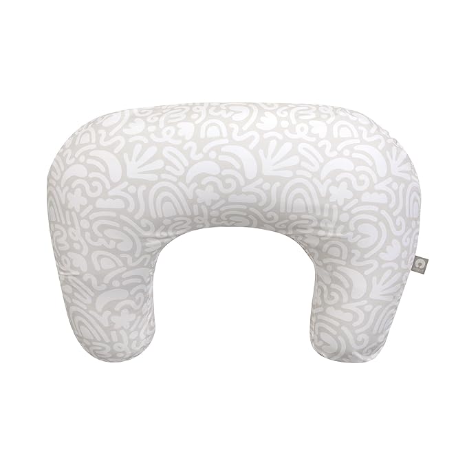 Boppy Nursing Pillow - Ergonomic Bottle & Breastfeeding Pillow with High, Firm, Large Area, Water-Repellent Cushion with Washable Cover; Baby Safety Alliance Verified - Cream Retro Squiggles-CubbioJoy