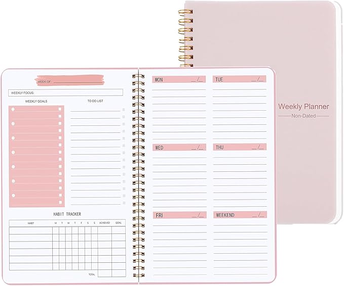 Weekly Planner Undated Planner Book with To-Do List,Weely Goals,Habit Tracker, 5.7"X 8" Inch for 52 Weeks Planning Pink for Women-CubbioJoy