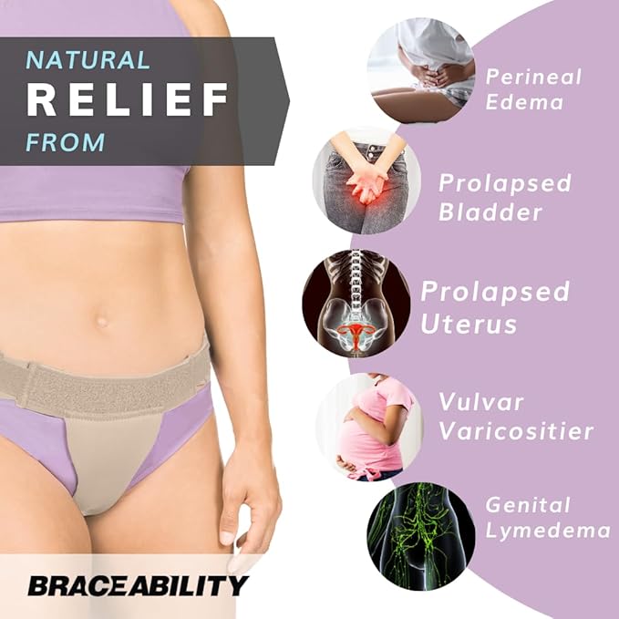 BraceAbility Pelvic Pro Support Belt - Patented, Original Prolapsed Uterus Brace for Women Treating Dropped Bladder, Uterine Prolapse, Vulvar Varicosities, Postpartum, Symphysis Pubis Dysfunction (L)-CubbioJoy