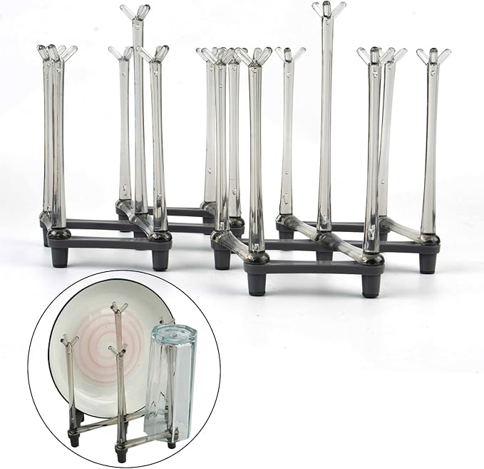 2 Pcs Cup Drying Racks Set, Retractable Drinking Glass & Baby Bottle Drainer Stand, PP Material Mug Draining Organizer, Kitchen Countertop Dishes Holder, Gray-CubbioJoy