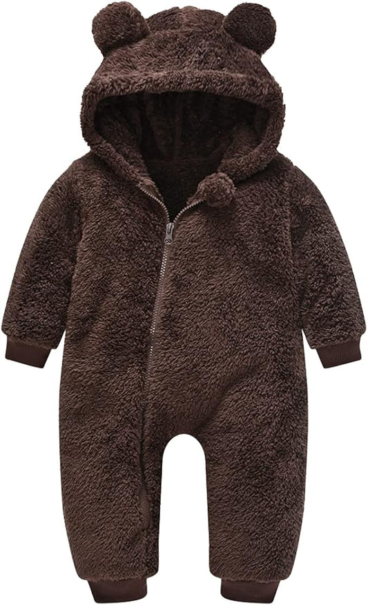 Baby Fleece Jumpsuits Infant Bear Ear Snowsuit Newborn Hooded Romper Warm Coat-CubbioJoy