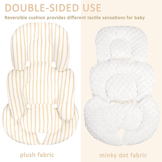 Infant Car Seat Insert, Car Seat Head Support Baby Girls Boys, Soft & Reversible Newborn Carseat Insert Cushion with 2 Strap Covers, for Stroller, Swing, Bouncer (Brown Line)-CubbioJoy