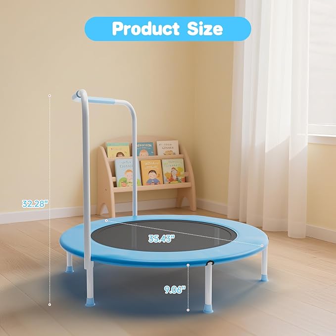 36" Mini Trampoline for Toddlers Ages 1–6 – Foldable Indoor/Outdoor Kids Rebounder with Foam Handle & Safety Padded Cover-CubbioJoy