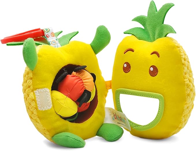 Jollybaby Newborn Plush Stuffed Fruit Rattle Toy for Stroller Car Seat Crib, Montessori Sensory Plush Pineapple Toy with Rattle and Mirro Toy for Baby 0-6-12 Month, Infant Baby Boy & Girl Shower Gift-CubbioJoy