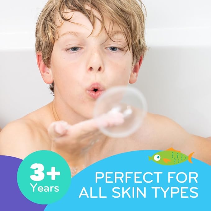 Mobi Little Whale Bubble Bath, Tropical Fruity Scent Kids Body Wash, Gentle Moisturizing Tub Foam for All Skin Type, GMO-Free, Stain-Free, Fun Aquamarine Color, 8 fl oz-CubbioJoy