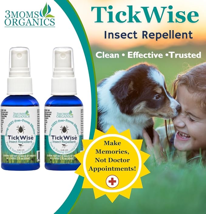 3 Moms Organics, TickWise 2oz Extra Strength Happy Campers 2-Pack - DEET- Free, Tick and Insect Repellent, Plant Based Essential Oils, All Natural Ingredients, Safe for Kids, Adults, Dogs & Horses-CubbioJoy