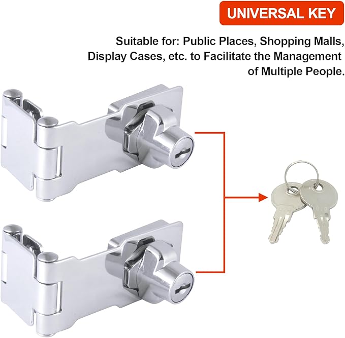 KIBBEH 1 Pack Door Lock Hasp Latchs, Collapsible Solid 304 Stainless Steel File Cabinet Lock Desk Drawer Lock, for 90 Degree and 180 Degree Drawers, Dabinets, Doors, Flip Barn Door (Universal Key)-CubbioJoy