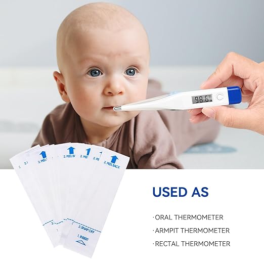 Berrcom Disposable Digital Thermometers Probe Covers Set of 100 Oral Rectal Thermometer Probe Cover Universal Thermometers Sleeves for Adult and Kids-CubbioJoy