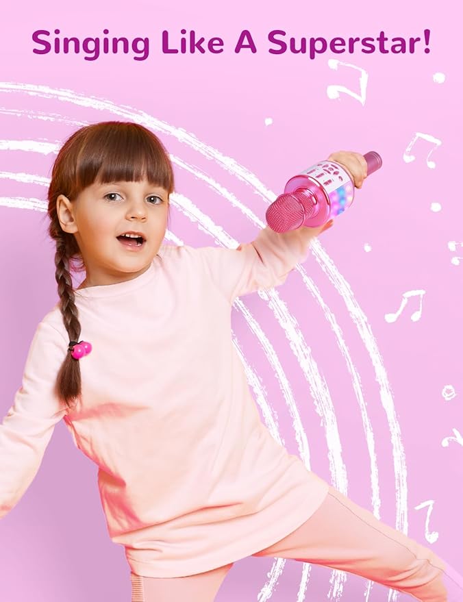 Amazmic Toys for Girls, Kids Karaoke Microphone Toddler Microphone for Kids with Lights, Birthday Gift for Girls, Boys Toy Age 3 4 5 6 7 8+(Light Pink)-CubbioJoy