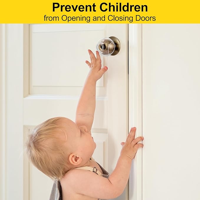 Clear Door Knob Safety Cover for Kids, 4 Pack Child Proof Door Knob Covers Fit More Color Knob Baby Proof Door Knob Covers Toddler Door Knob Cover Child Safety Door Knob Cover 2.7 X 2.3 Inches-CubbioJoy