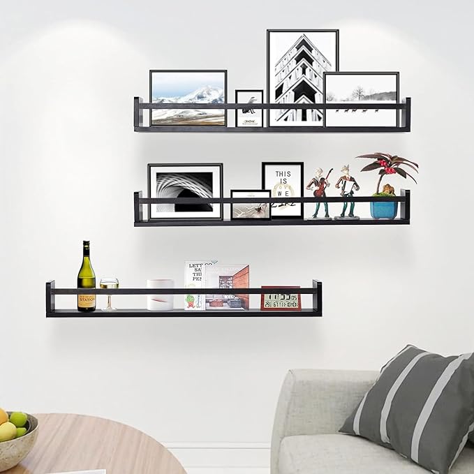 AZSKY Black Nursery Bookshelves for Wall Hanging Kids Bookshelf Baby Book Shelf Organizer Wall Bookshelves Kids Shelves and Storage for Wall Playroom Shelves 36 Inch a Set of 3 Same Sizes-CubbioJoy