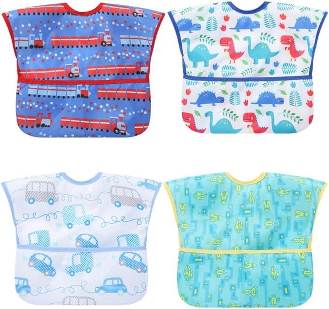 Baby bibs Waterproof Toddler bib - Feeding bib with Pocket for Infant Boy Girl Washable 6-36M-CubbioJoy