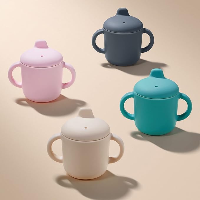 6 Months+ Sippy Cups with Handles, Small Silicone Sippy Cups Leak Proof 5oz,No Spill Sippy cups for Toddlers (Powder Blue)-CubbioJoy