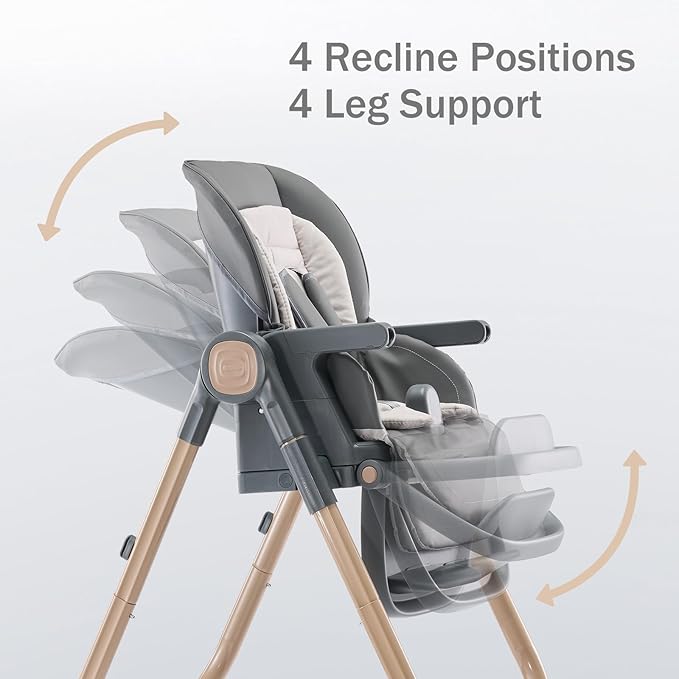 6 in 1 Convertible High Chairs for Babies and Toddlers,Portable High Chair with Dishwasher Tray and 4 Wheel,Booster Seat for Dining Table,Foldable Toddle and Baby Feeding Highchair (Gold-Grey)-CubbioJoy