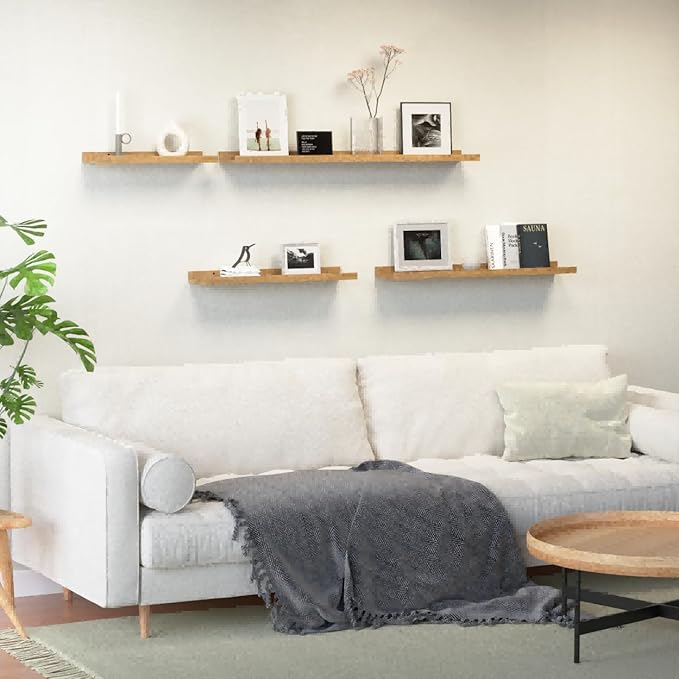 55.1 Inches Long Floating Shelves, 2 Set Rustic Wall Shelf for Bedroom, Nursery Book Shelf with Lip, Picture Ledge Shelf for Living Room, Bathroom, Kitchen - Oak-CubbioJoy