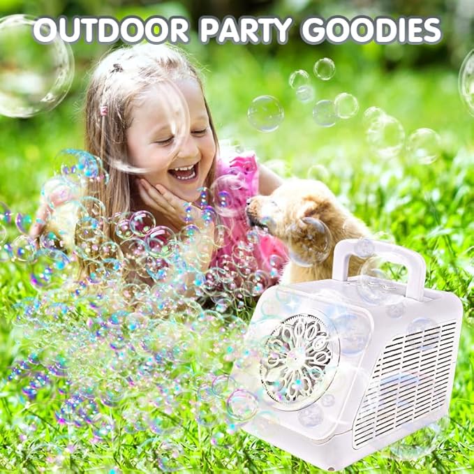 Automatic Rotating Bubble Machine 12 Holes Bubble Blower Plugin or Battery Operated Portable Bubble Maker 20000+ Big Bubbles Per Minute Bubbles for Outdoor Wedding Birthday Easter Party-CubbioJoy