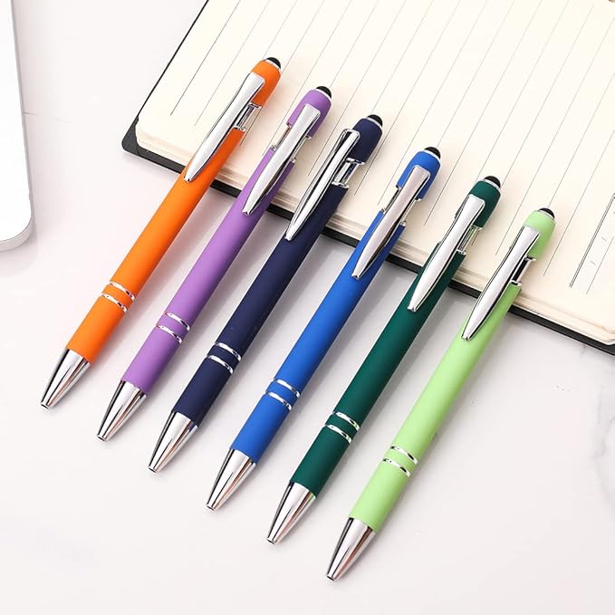 Ballpoint Pen with Stylus Tip, Soft Touch Click Metal Pen, 1.0mm Medium Point, Black Ink, 12 Count(Blue)-CubbioJoy