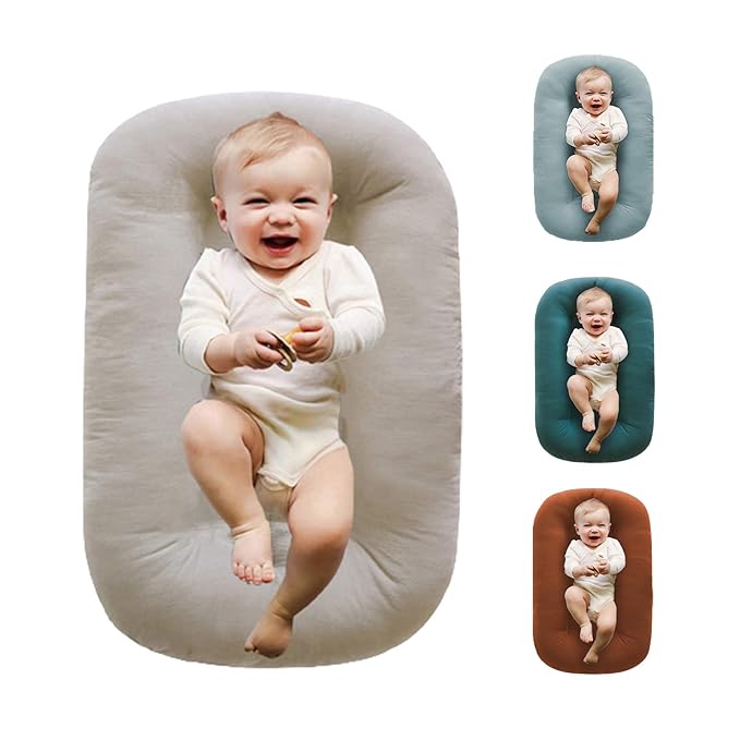 Baby Lounger Play Mat,Baby Lounger for Newborn Tummy Time for Baby in Flat Surface,0° Angle Newborn Lounger Baby Nest for Boys & Girls 0-12 Months(English Apricot)-CubbioJoy