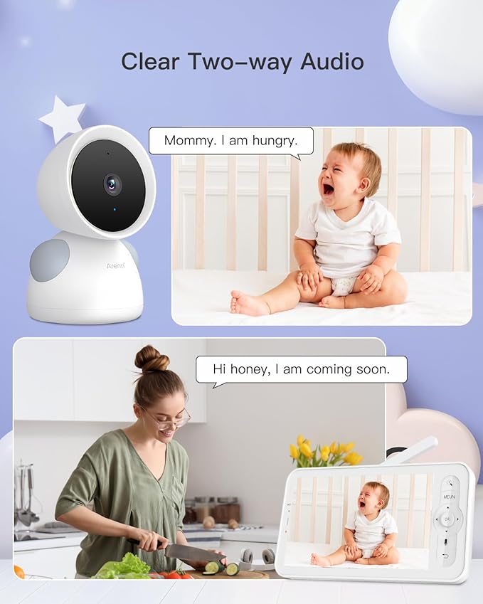 ARENTI Baby Camera Monitor, 2K/3MP WiFi 6, Smartphone App, Super Night Vision, Crying Detection, Auto Tracking, Temp&Humidity Sensor, Cloud&SD Card Storage (D3)-CubbioJoy