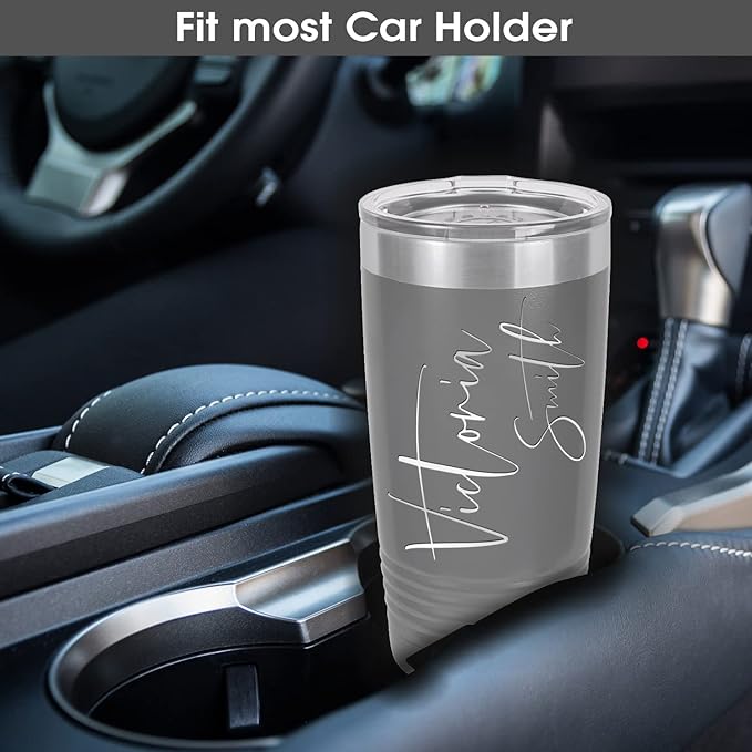 iProductsUS Personalized Tumbler for Men, Insulated Stainless Steel Travel Coffee Mug, Laser Engraved Custom Cup, Slider Lid Included, Gifts for Dad, Husband (Gray, 20oz)-CubbioJoy