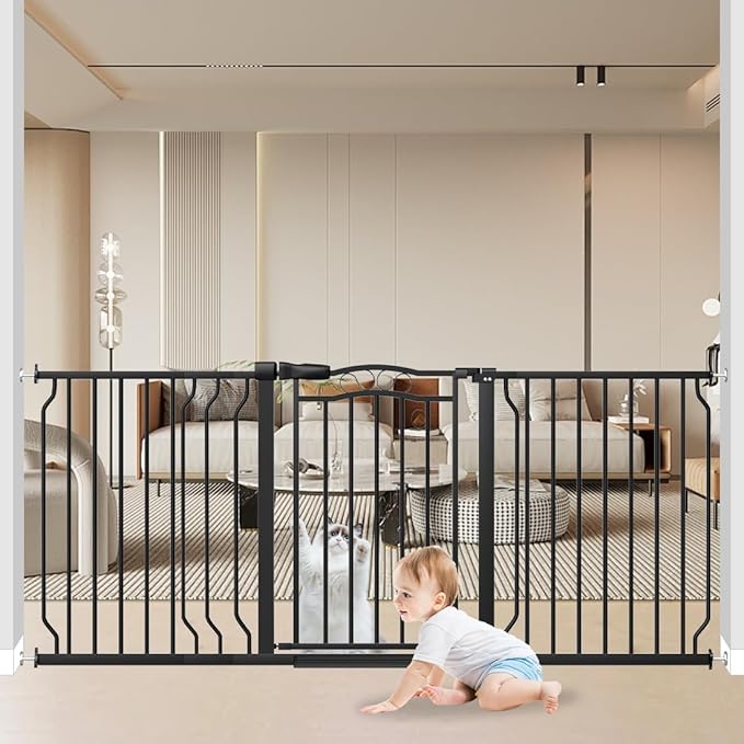 62.5"-71.6" Extra Wide Baby Gate for Doorways No Drill, Pressure Mounted Dog Gate Indoor, Walk Thru Pet Gate for Cat Dog Child,Pet Gates for The House Doorway Black-CubbioJoy