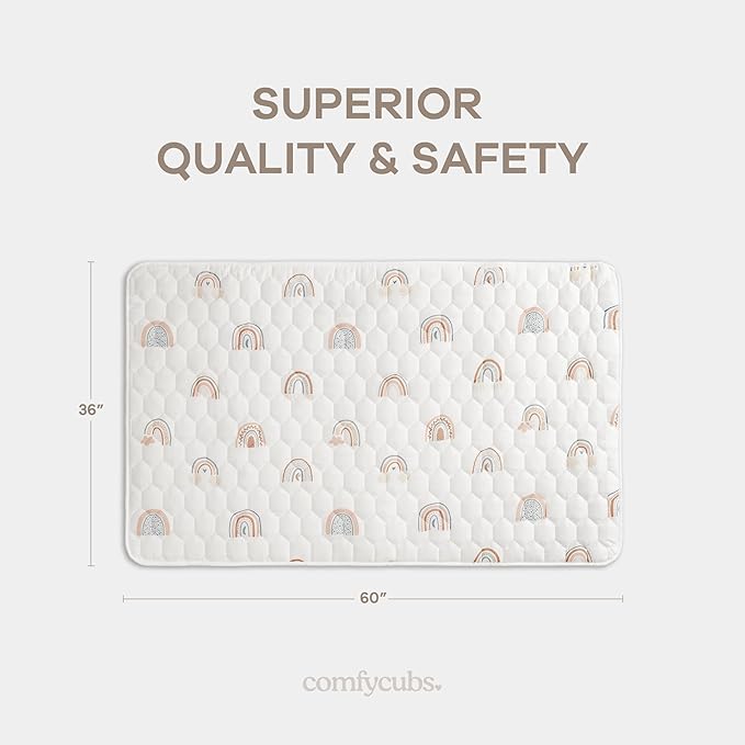 Comfy Cubs Rectangle Kids Play Mat - Small 36 x 60 inches Soft Quilted Baby Floor Mat with Non-Slip Bottom - Plush Design for Toddlers' Playtime and Relaxation - Comfortable and Durable - Rainbow-CubbioJoy