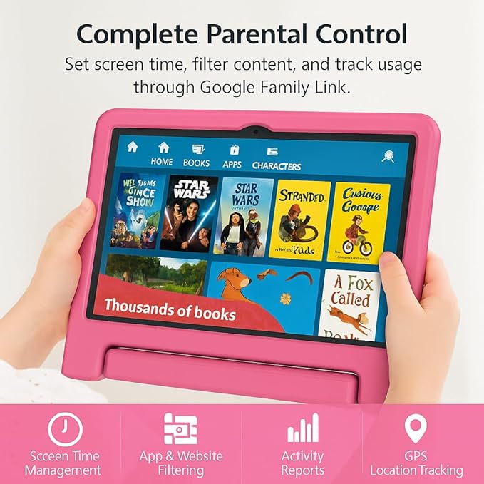 10.1" Kids Tablet Android 14 | 64GB Octa-Core 8GB RAM | Shockproof Case & Parental Control | 12H Fast Charge | HD Display w/Google Kids Space & Educational Apps | WiFi 6/Bluetooth/GPS | Ages 3-12-CubbioJoy