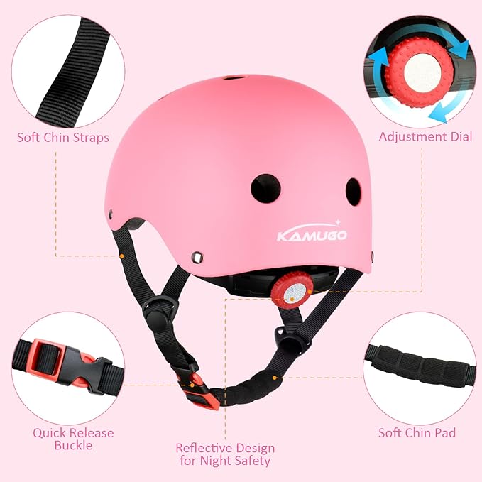 KAMUGO Kids Adjustable Helmet, with Sports Protective Gear Set Knee Elbow Wrist Pads for Toddler Age 2-8 Boys Girls, Bike Skateboard Hoverboard Scooter Rollerblading Helmet Set-CubbioJoy