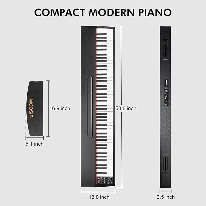 88 Key Digital Piano Keyboard for Beginners,Full Size Electric Piano Semi-Weighted Keyboard with Sheet Music Stand,Pedal,Headphone,Power Adapter,USB-MIDI Compatibility,Wood Grain Black-CubbioJoy