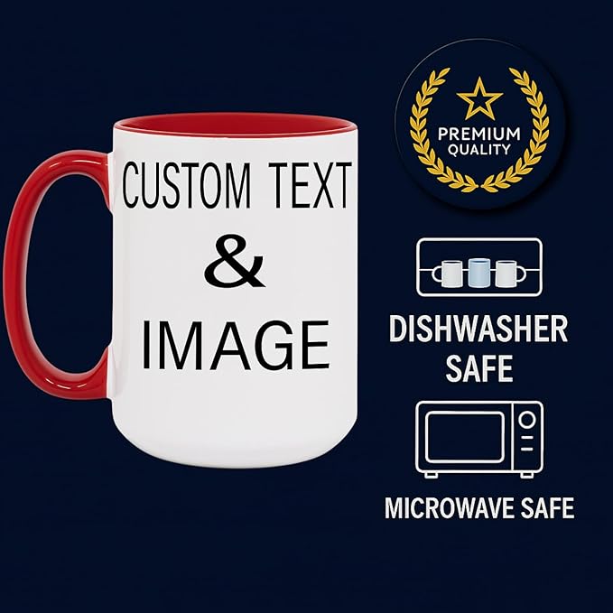 Customized 15oz Ceramic Coffee Mugs with Personalized Text and Photo Image Upload Novelty Gift, Personalize With Different Design And Images, Custom Gift (Red)-CubbioJoy