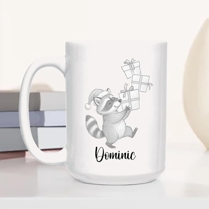 Customized Name Raccoon Coffee Mug Gift For Raccoons Lover Birthday Christmas, Personalized Raccoons Accent Coffee Cup, Raccoon Teacup Gift For Grandson Granddaughter Kids, Animal White Mug 11 15Oz-CubbioJoy