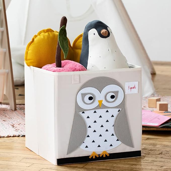 3 Sprouts Toy Storage Organizer: Toy Box Cube Organizer for Playroom, Nursery - Foldable Storage Bin - Owl-CubbioJoy