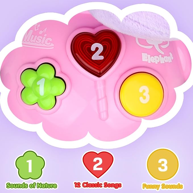 Aitbay Plush Elephant Music Baby Toys 0 3 6 9 12 Months, Cute Stuffed Aminal Light Up Baby Toys Newborn Baby Musical Toys for Infant Babies Boys & Girls Toddlers 0 to 36 Months (Purple)-CubbioJoy