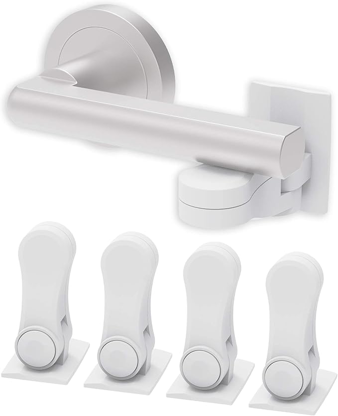 Inaya Child Proof Door Lever Lock (4-Pack) - Door Handle Lock - 3M Adhesive - Minimalist Design - No Drilling Child Safety Door Handle Locks-CubbioJoy