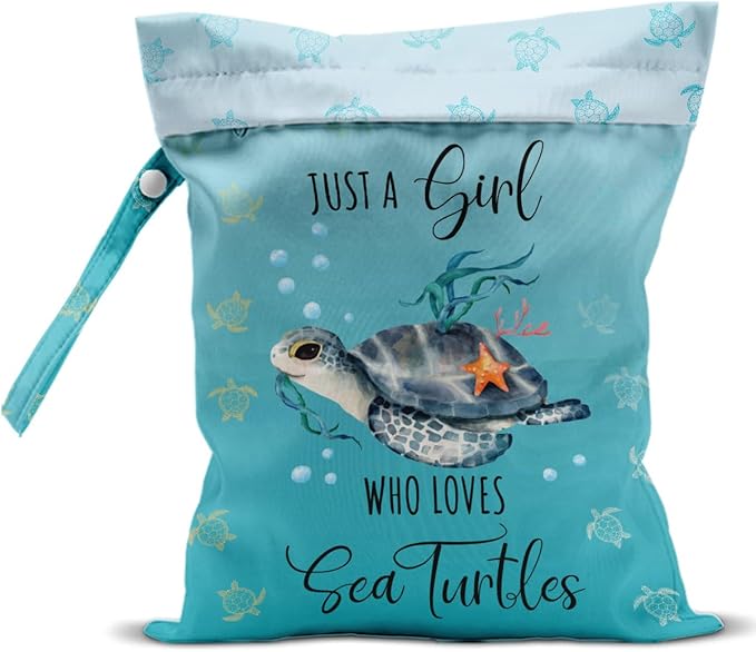 Waterproof Wet Bag for Swimsuit, Travel Beach Wet Dry Bag, Hidden Zipper Reusable Baby turtle Wet Bags, for Travel Beach Wet Swimsuits Toiletries Diapers Dirty Gym Clothes Laundry Bag-CubbioJoy