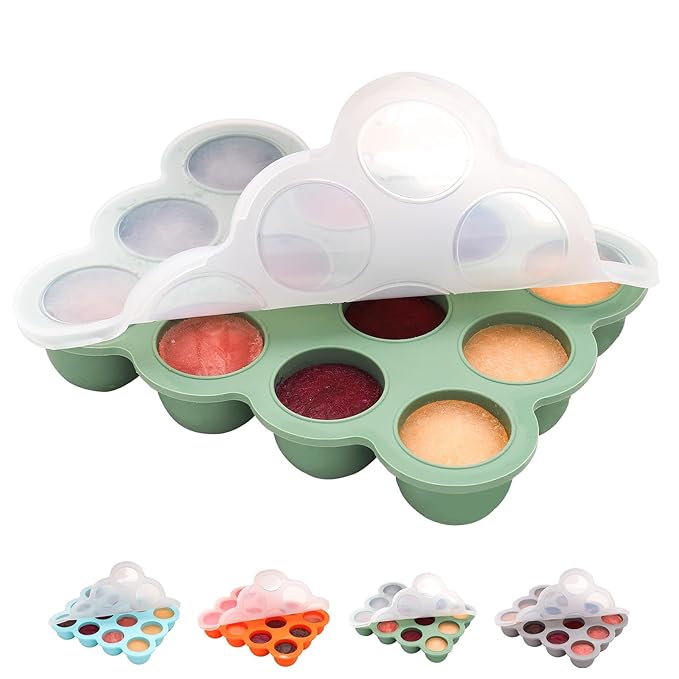 Baby Food Storage Container - 1.5oz x 12 Pods Silicone Freezer Tray with Lid for Homemade Baby Food, Fruit Purees, Vegetable & Breast Milk (Green)-CubbioJoy