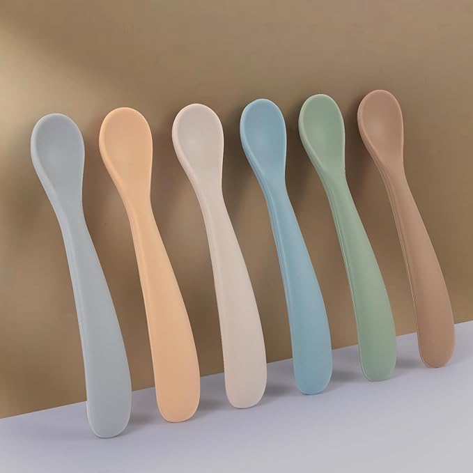 Baby Spoons, 6 Pack First Stage Silicone Feeding Spoons, Soft Tip Feeding Baby Utensils, Baby Led Weaning Supplies Training Spoons, Dishwasher and Boil Safe-CubbioJoy