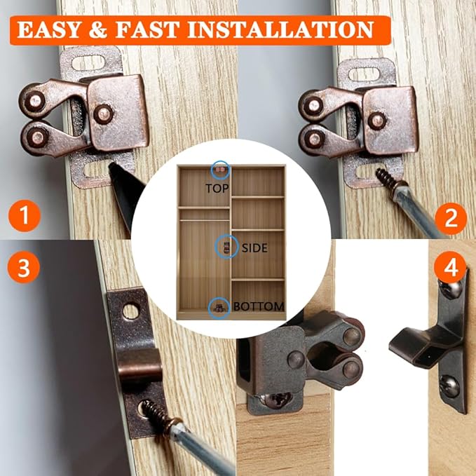 8 Pack Cabinet Latch Double Roller Catch for Cupboard Closet Cabinet Door Latches and Catches, Bronze-CubbioJoy