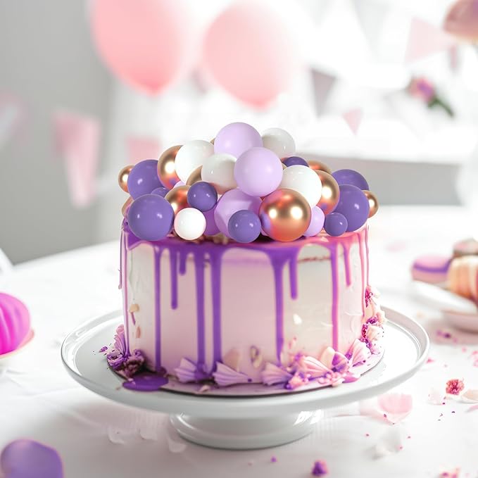 75 Pieces Cake Balls Topper Decorations Foam Cupcake Topper Mini Balloon Balls Cake Picks for Deco Birthday Party Wedding（Purple, Light Purple,Gold, White）-CubbioJoy