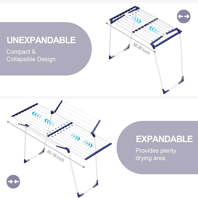 APEXCHASER Clothes Drying Rack, Foldable Gullwing Laundry Rack for Indoor Outdoor, 10pcs Clips with Bag, Collapsible Space-Saving Drying Rack for Clothes Towels Dolls, White-CubbioJoy