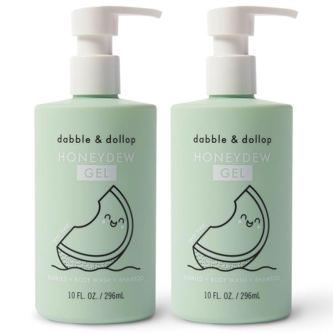 Dabble & Dollop Honeydew Melon Body Wash & Shampoo – 3-in-1 Natural Bubble Bath for Kids, Made in USA, No Parabens or Sulfates, Vegan, Gluten-Free, Tear-Free (10oz, Pack of 2)-CubbioJoy